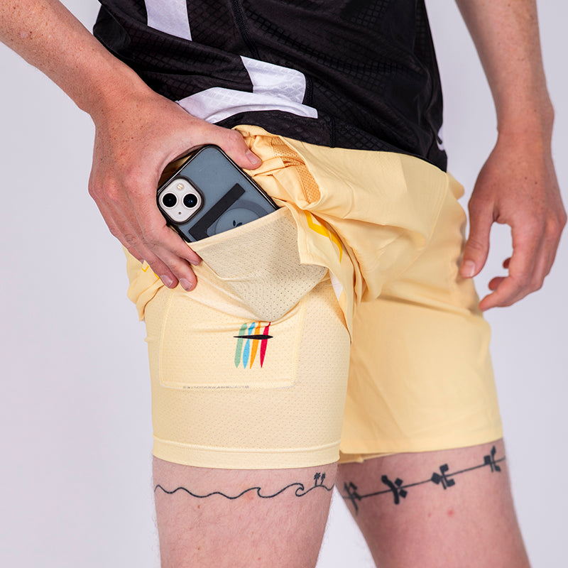 Yellow 2-in-1 Men's Run Shorts