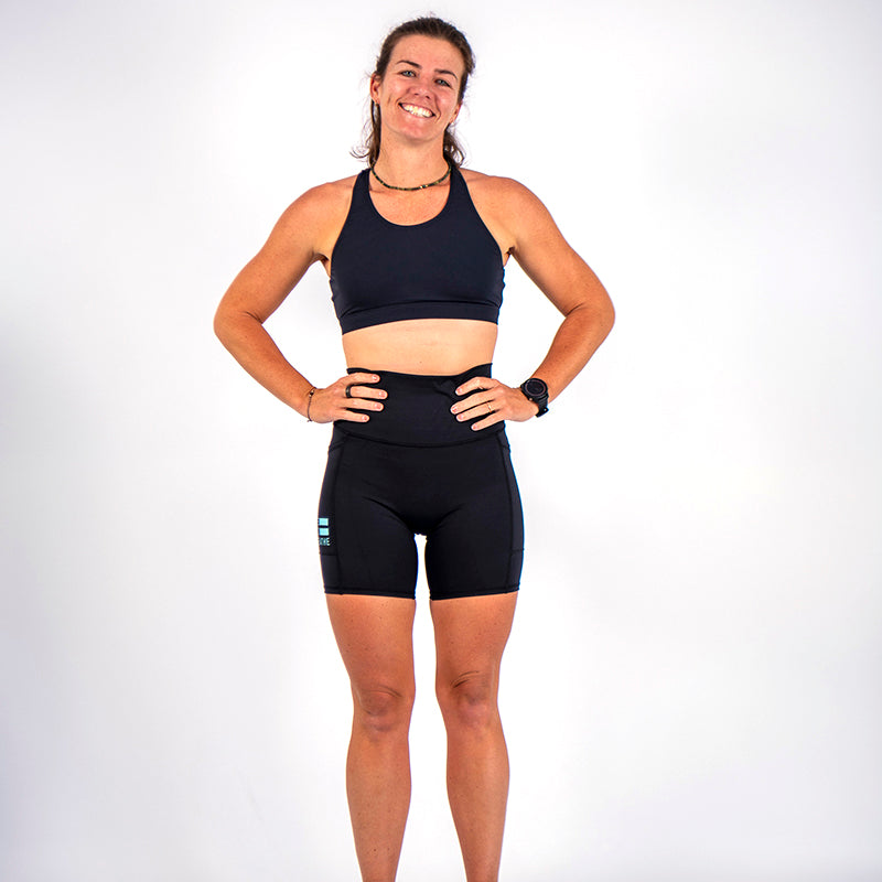 High Waist Seamless Mid-Thigh Run Shorts - Blue