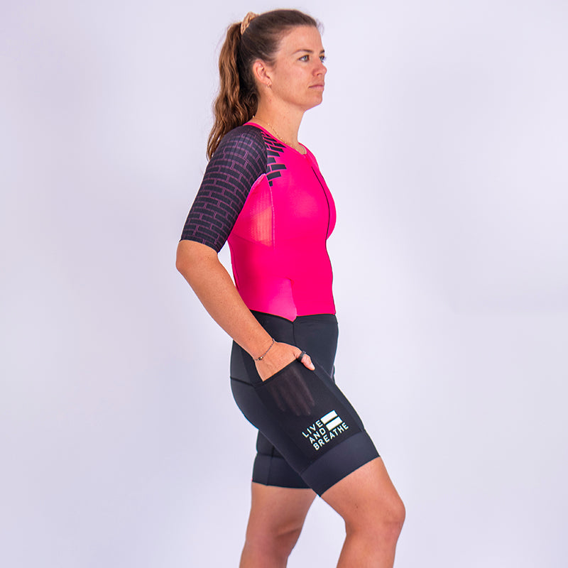 Hot Pink Women's Sleeve Tri Suit