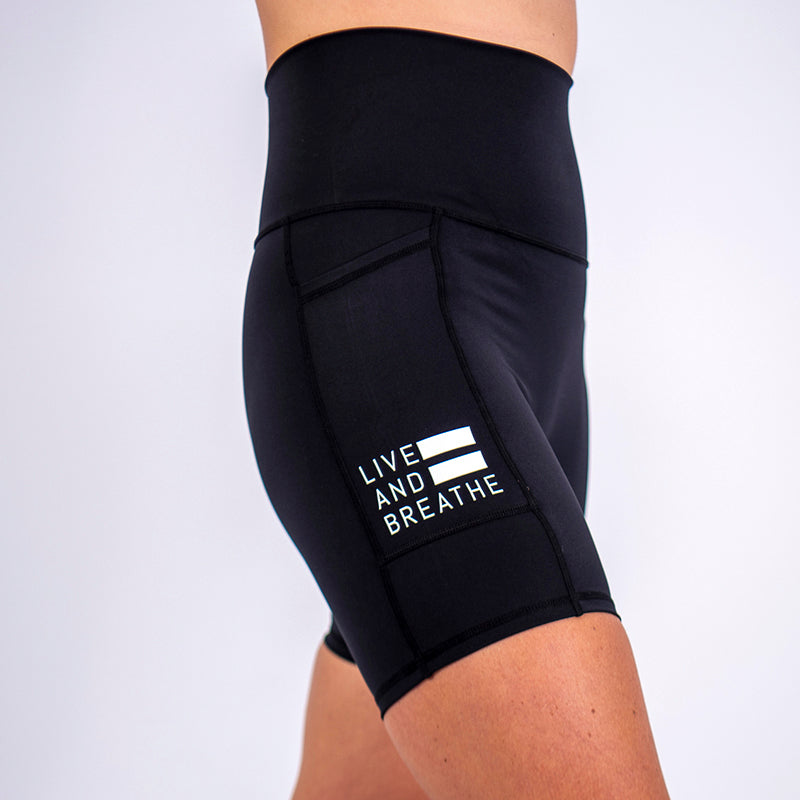High Waist Seamless Mid-Thigh Run Shorts - Black