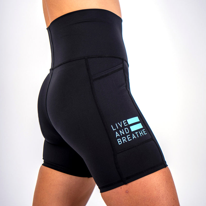 High Waist Seamless Mid-Thigh Run Shorts - Blue
