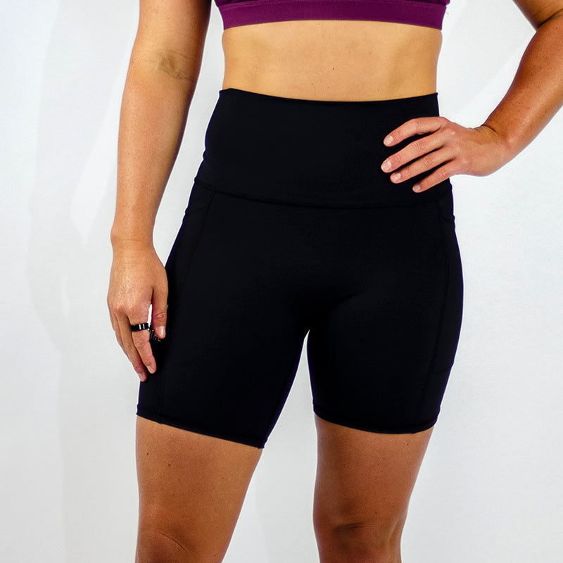 High Waist Seamless Mid-Thigh Shorts - Black