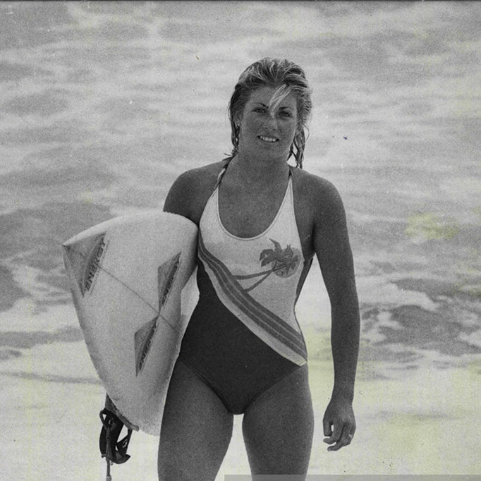Prue surfing in the 80s